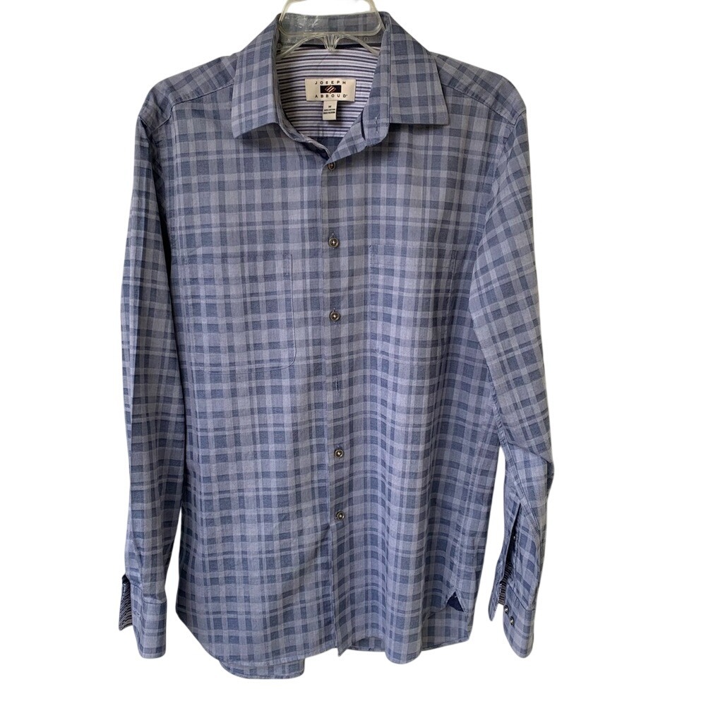 JOSEPH ABBOUD. Blue/Gray Checked, Long Sleeve Button Down Shirt.M.